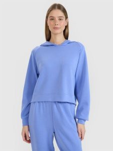 4F Bluza dresowa nierozpinana z modalem damska - niebieska L. Niebieskie bluzy 4f, l, bez wzorów, z dresówki, bez kaptura. W wyprzedaży za 99,99 zł.