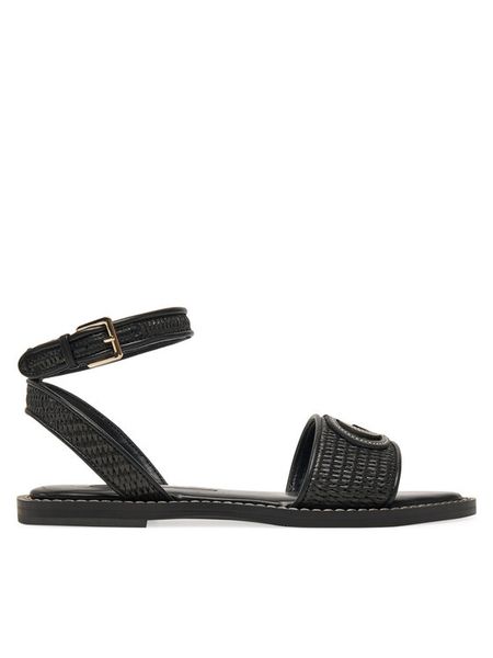 Guess Sandały FLJSIY FAB03 Czarny. Czarne sandały Guess, z aplikacjami, ze skóry, bez obcasa, na płaskiej podeszwie, bez zapięcia. Za 279,99 zł.