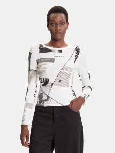 Desigual Bluzka Newspaper 25WWTK25 Biały Regular Fit. Białe bluzki Desigual, l, bez wzorów, z wiskozy, bez kołnierzyka, bez ramiączek. Za 279,99 zł.