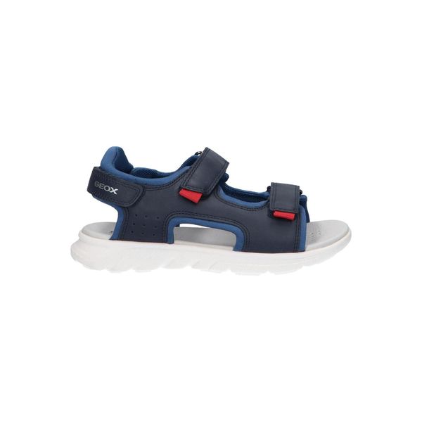 Sandały juniorskie Geox Airadyum. Niebieskie buty trekkingowe Geox, bez wzorów, z syntetyku, bez obcasa, bez zapięcia. Za 219,99 zł.