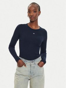Tommy Jeans Bluzka Essential DW0DW17387 Granatowy Slim Fit. Niebieskie bluzki Tommy Jeans, m, bez wzorów, z bawełny, bez kołnierzyka, bez ramiączek. Za 179,99 zł.