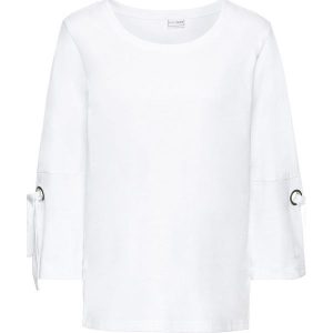 Bluza z oczkami i sznurowaniem bonprix biały. Bluzy marki 4f. Za 49,99 zł.
