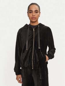 Fracomina Bluza FR24WT9006J461R9 Czarny Regular Fit. Czarne bluzy Fracomina, s, bez wzorów, z syntetyku, bez kaptura. Za 359,99 zł.