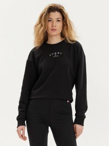 Tommy Jeans Bluza Essential Logo DW0DW18143 Czarny Regular Fit. Czarne bluzy Tommy Jeans, l, bez wzorów, z jeansu, bez kaptura. Za 209,99 zł.