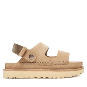 Sandały Ugg. Brązowe sandały Ugg, bez wzorów, bez obcasa, na płaskiej podeszwie, bez zapięcia. Za 509,99 zł.