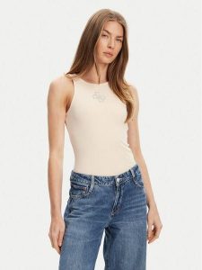 Guess Top W5GP57 KCV52 Beżowy Regular Fit. Brązowe topy Guess, xxl, z aplikacjami, z syntetyku, bez kołnierzyka, bez ramiączek. Za 129,99 zł.