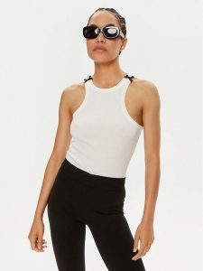 Noisy May Top Maya 27033429 Biały Slim Fit. Białe topy Noisy may, m, bez wzorów, z bawełny, bez kołnierzyka, bez ramiączek. Za 49,99 zł.