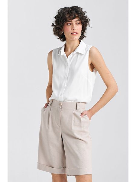 Nife Bluzka w kolorze białym rozmiar: 36. Białe bluzki Nife, bez wzorów, z wiskozy, bez kołnierzyka, bez ramiączek. Za 140,45 zł.