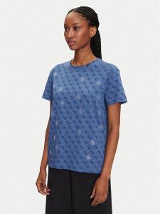 Guess T-Shirt V5GI16 I3Z14 Granatowy Regular Fit. Niebieskie t-shirty Guess, s, z aplikacjami, z bawełny, bez kołnierzyka, bez ramiączek. Za 109,99 zł.