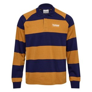 Koszulka polo z długim rękawem Hummel Striped. Fioletowe bluzki Hummel, bez wzorów, z bawełny, bez kołnierzyka, bez ramiączek. Za 286,50 zł.