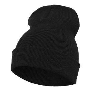 Organiczna Długa Czapka Heavyweight. Czarne czapki FLEXFIT, bez wzorów, z dzianiny. Za 123,99 zł.