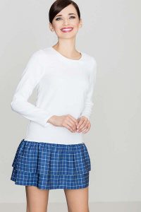 Niebieska Sukienka z Podwójna Falbanką w Kratę. Niebieskie sukienki Katrus, l, bez wzorów, z dzianiny, bez kołnierzyka, bez ramiączek. Za 239,00 zł.