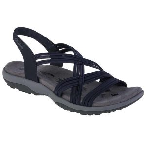 Buty do chodzenia damskie Skechers Reggae Slim Simply Stretch Sandals. Niebieskie buty trekkingowe Skechers, z materiału, bez zapięcia. Za 229,99 zł.