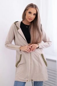 Bluza z ozdobną taśmą beżowa. Brązowe bluzy KESI, l, bez wzorów, z bawełny, z kapturem. Za 263,47 zł.