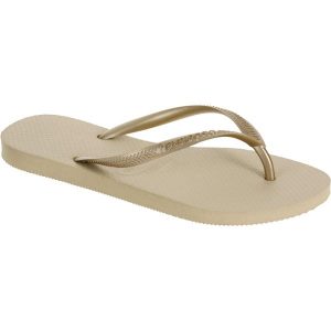 Japonki damskie Havaianas Slim. Brązowe klapki Havaianas, bez wzorów, z kauczuku, bez obcasa. Za 119,99 zł.