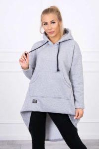 Bluza ocieplana z długim tyłem i kapturem szara. Szare bluzy KESI, l, bez wzorów, z bawełny. Za 238,37 zł.