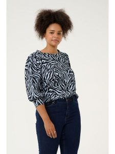 KAFFE curve Bluzka "Civena" w kolorze błękitno-czarnym rozmiar: M. Niebieskie bluzki KAFFE curve, m, bez wzorów, bez kołnierzyka, bez ramiączek. Za 69,99 zł.