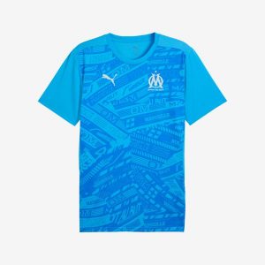 Koszulka piłkarska przedmeczowa Puma Olympique Marsylia 24/25. Bluzki Puma, s, bez wzorów, z materiału, sportowe, bez kołnierzyka, bez ramiączek. W wyprzedaży za 249,99 zł.