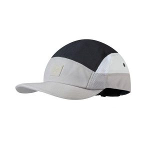 Czapka z daszkiem do biegania unisex Buff 5 Panel Go Cap Gray oddychająca. Czarne czapki Buff, bez wzorów, z elastanu, retro. Za 134,90 zł.