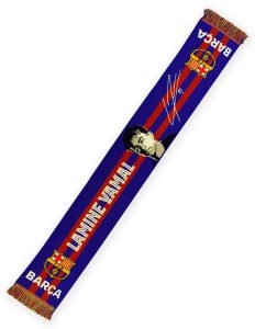 FC Barcelona 25-26, oficjalny szalik - podpisany, Lamine Yamal. Czerwone szaliki FC BARCELONA, bez wzorów, z bawełny. Za 128,90 zł.