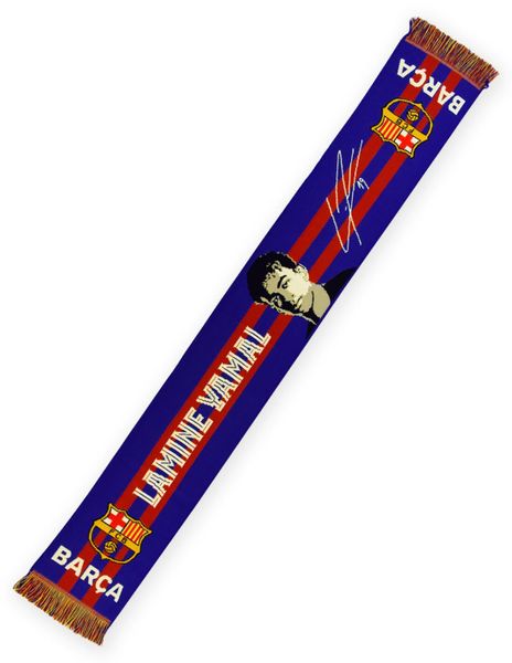 FC Barcelona 25-26, oficjalny szalik - podpisany, Lamine Yamal. Niebieskie szaliki FC BARCELONA, bez wzorów, z bawełny. Za 131,47 zł.