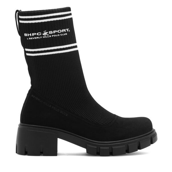 Botki Beverly Hills Polo Club. Czarne botki Beverly Hills Polo Club, bez wzorów, bez obcasa, na słupku, bez zapięcia. Za 99,99 zł.