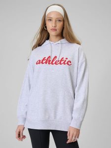 4F Bluza dresowa loose z kapturem damska - szara M. Szare bluzy 4f, m, bez wzorów, z bawełny, z kapturem. Za 179,99 zł.