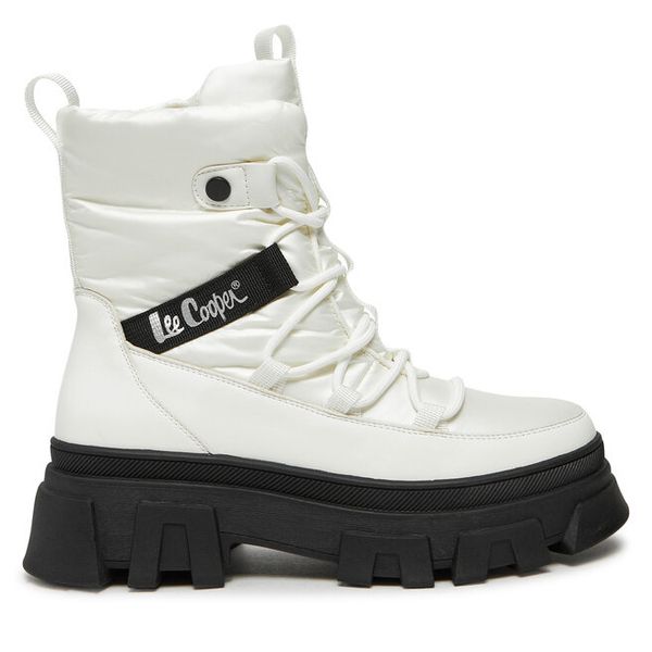 Trzewiki Lee Cooper. Białe botki Lee Cooper, bez wzorów, bez obcasa, na płaskiej podeszwie, bez zapięcia. Za 219,99 zł.