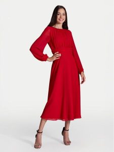 Swing Sukienka koktajlowa 5AI09000 Czerwony Regular Fit. Czerwone kombinezony Swing, bez wzorów, z syntetyku, wizytowe, bez kołnierzyka, bez ramiączek. Za 399,99 zł.