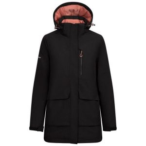 Trespass Hosho - Damska kurtka przeciwdeszczowa czarna. Czarne kurtki Trespass, bez wzorów, z puchu, bez kaptura. Za 510,99 zł.