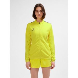 Damska bluza dresowa z poliestru zapinana na zamek Hummel Authentic. Żółte bluzy Hummel, bez wzorów, z dresówki, bez kaptura. Za 212,50 zł.