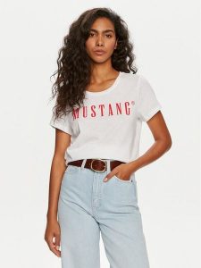 Mustang T-Shirt Alma 1013933 Biały Regular Fit. Białe t-shirty Mustang, xl, bez wzorów, z bawełny, bez kołnierzyka, bez ramiączek. Za 79,99 zł.