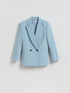 Dwurzędowa marynarka - jasnoniebieski. Niebieskie marynarki i żakiety Reserved, l, bez wzorów, z tkaniny. Za 229,99 zł.