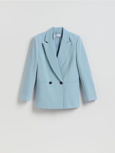 Dwurzędowa marynarka - jasnoniebieski. Niebieskie marynarki i żakiety Reserved, l, bez wzorów, z tkaniny. Za 229,99 zł.