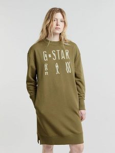 G-Star Sukienka dresowa w kolorze khaki rozmiar: XL. Brązowe sukienki G-Star, xl, bez wzorów, z dresówki, retro, bez kołnierzyka, bez ramiączek, midi. Za 237,17 zł.