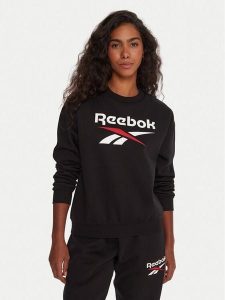 Reebok Bluza RK25169CCW Czarny Regular Fit. Czarne bluzy Reebok, s, bez wzorów, z bawełny, bez kaptura. Za 199,99 zł.
