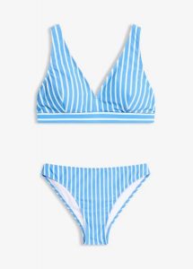 Bikini bustier z dekoltem w serek (2 części). Niebieskie bikini bonprix, bez wzorów. Za 114,99 zł.