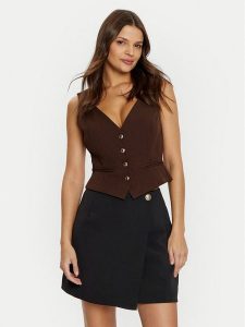 Guess Kamizelka W5RH85 WGX02 Brązowy Regular Fit. Brązowe kamizelki Guess, s, z aplikacjami, z syntetyku, bez kołnierzyka, bez ramiączek, bez kaptura. Za 269,99 zł.