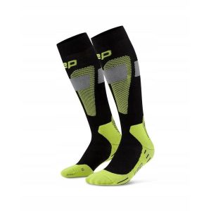 Damskie sportowe podkolanówki kompresyjne na zimę z wełną merino CEP. Czarne skarpetki CEP, bez wzorów, z elastanu. Za 199,00 zł.