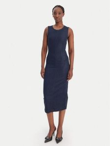 Guess Sukienka codzienna W6RK72 D6980 Granatowy Regular Fit. Niebieskie sukienki Guess, na co dzień, l, z aplikacjami, z syntetyku, bez kołnierzyka, bez ramiączek, proste. Za 659,99 zł.