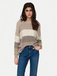 ONLY Sweter Atia 15220044 Beżowy Regular Fit. Brązowe swetry klasyczne ONLY, m, z wiskozy, bez kołnierzyka. Za 129,99 zł.
