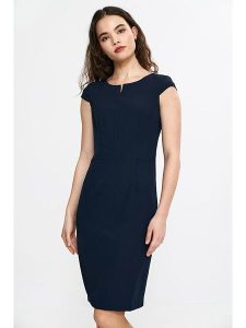 Nife Sukienka w kolorze granatowym rozmiar: 40. Niebieskie sukienki Nife, na imprezę, bez wzorów, z tkaniny, bez kołnierzyka, bez ramiączek, midi. Za 143,56 zł.