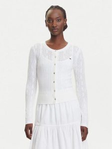 Tommy Jeans Kardigan Pointelle DW0DW20966 Biały Regular Fit. Białe kardigany Tommy Jeans, z jeansu. Za 329,99 zł.