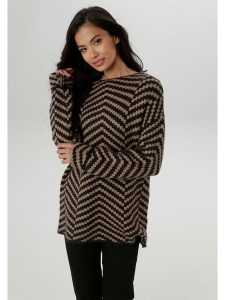 Aniston Sweter w kolorze jasnobrązowo-czarnym rozmiar: 36. Brązowe swetry oversize Aniston, bez wzorów, bez ramiączek. Za 61,46 zł.
