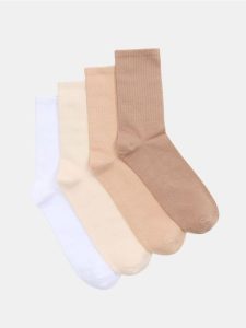 Prążkowane skarpetki 4 pack - beżowy. Brązowe skarpetki Sinsay, bez wzorów, prążkowane. Za 12,99 zł.