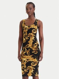 Versace Jeans Couture Sukienka codzienna 80HAO946 JS533 Czarny Slim Fit. Czarne sukienki Versace Jeans Couture, na co dzień, bez wzorów, z jeansu, bez kołnierzyka, bez ramiączek, proste. Za 696,99 zł.