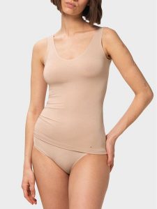 Triumph Top Smart Natural 10213349 Beżowy Slim Fit. Brązowe topy Triumph, bez wzorów, bez kołnierzyka, bez ramiączek. Za 89,99 zł.
