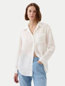 Gap Koszula 875983-03 Biały Relaxed Fit. Białe koszule GAP, l, bez wzorów, ze lnu, bez kołnierzyka, bez ramiączek. Za 179,99 zł.