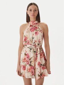 Guess Sukienka koktajlowa W6GKAE W2555 Beżowy Regular Fit. Brązowe sukienki Guess, s, z aplikacjami, z syntetyku, wizytowe, bez kołnierzyka, bez ramiączek. Za 589,99 zł.