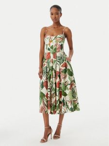 Guess Sukienka koktajlowa W6GKAF W2558 Zielony Regular Fit. Zielone sukienki Guess, s, z aplikacjami, z wiskozy, wizytowe, bez kołnierzyka, bez ramiączek. Za 643,99 zł.